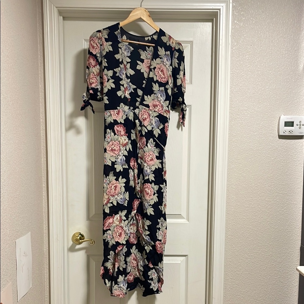 Reformation Black and Pink V-Neck Sundress